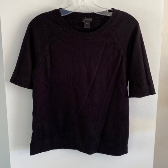 ANN TAYLOR factory classic French black short sleeve sweater stretch layering M - Picture 1 of 5